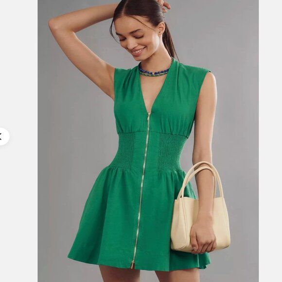 Anthropologie The Tommie Zip Front Mini Shirt Dress Green - Picture 1 of 5